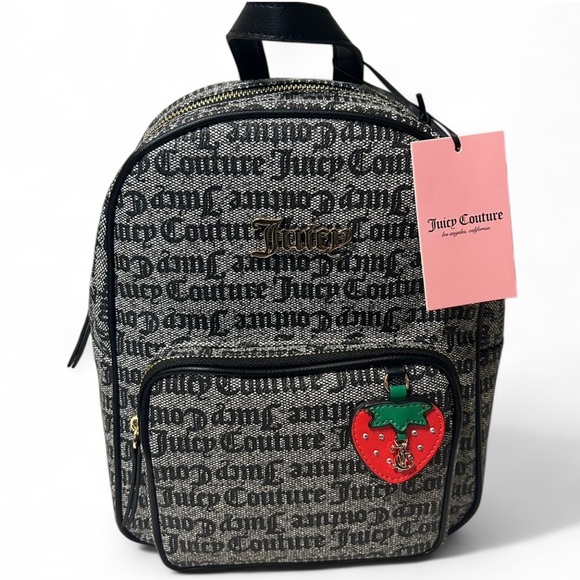 Juicy Couture Handbags - Juicy Couture Black and Silver Backpack with Strawberry Charm